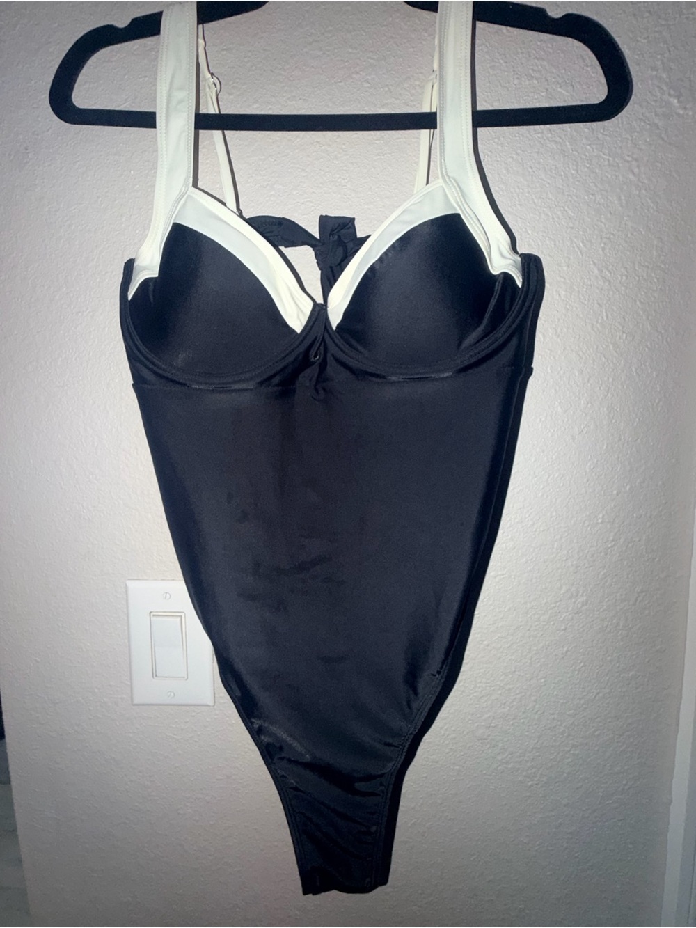 Women’s Black and White One-Piece Swimsuit with Contrast Trim
